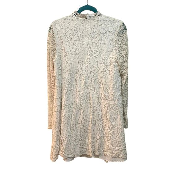 HD In Paris Dress Womens Medium White Lace Long Sleeve High Neck Shift Party - Picture 4 of 8